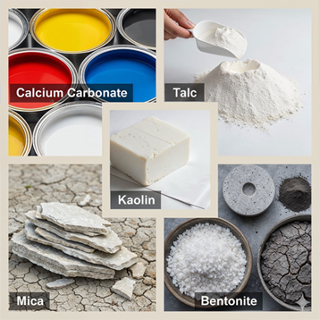 Rubber, plastics and paint minerals